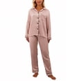 thumbnail image 1 of LNFINTDO Womens Satin pajamas Set Silk Lounge Wear Sets Long Sleeve Tops & Pjs Bottoms pajamas for Women Bride Pjs Set Two Piece Sleepwear Button Down Nightwear, 1 of 6