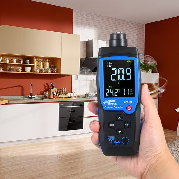 LNG SMART SENSOR Handheld Digital Oxygen Detector USB Rechargeable Automotive O2 Sensor Tester Monitor LCD Display Adjustable Alarm Auto Power Off Oxygen Meter for Car Tunnel