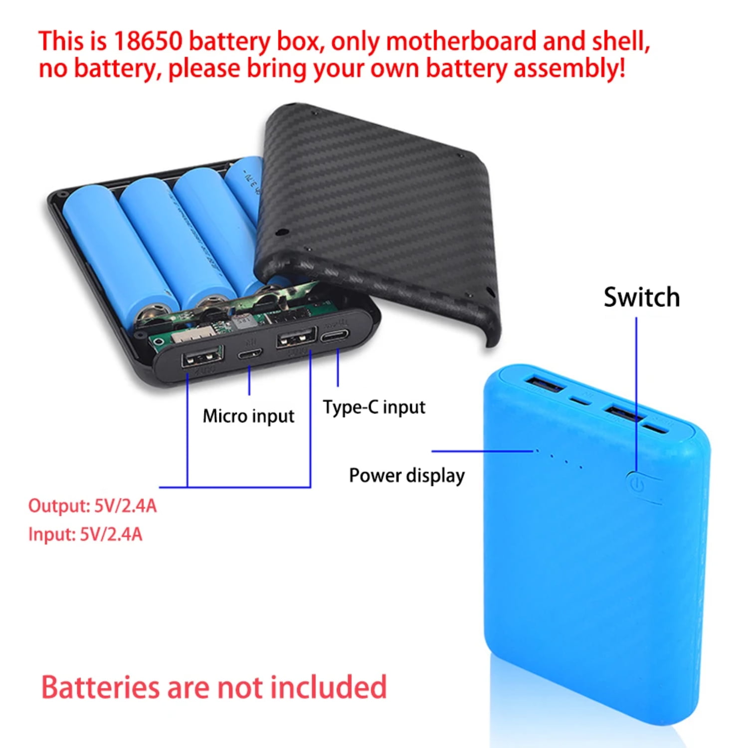 LNGHESM DIY Power Bank Box 4x18650 Battery Charger Case Portable Fast ...