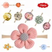 LNGOOR 10PCS Baby Girls Flower and Bows Headbands Floral Hair Bands Nylon Hairbands Hair Accessories Elastic--Super Soft & Stretchy Nylon Floral Hairbands for Newborn Infant Toddlers