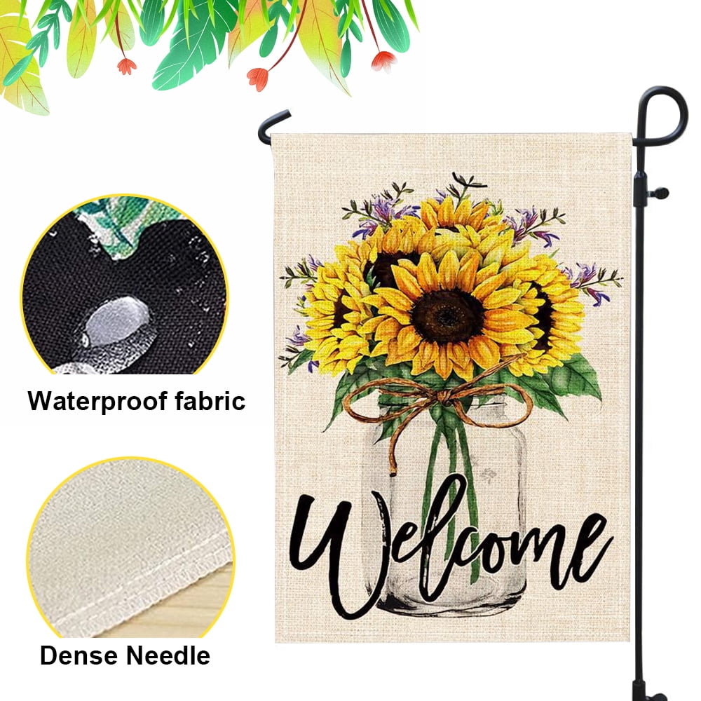 Texupday Herbst-Gartenflagge – Süße Katze Mit Sonnenblume & Kürbis, Doppelseitig, 30.5x45.7 Cm, Jute