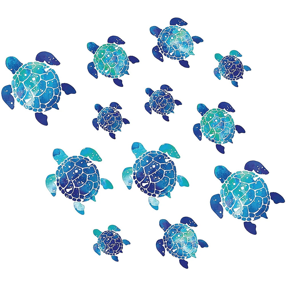 LNGOOR 12 Pcs Nautical Ocean Sea Turtle Vinyl Wall Decals, Waterproof ...