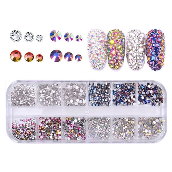 LNGOOR 1440 Pieces Nail Crystals AB Nail Art Rhinestones Round Beads Flatback Glass Charms Gems Stones, 6 Sizes for Nails Decoration Makeup Clothes Shoes