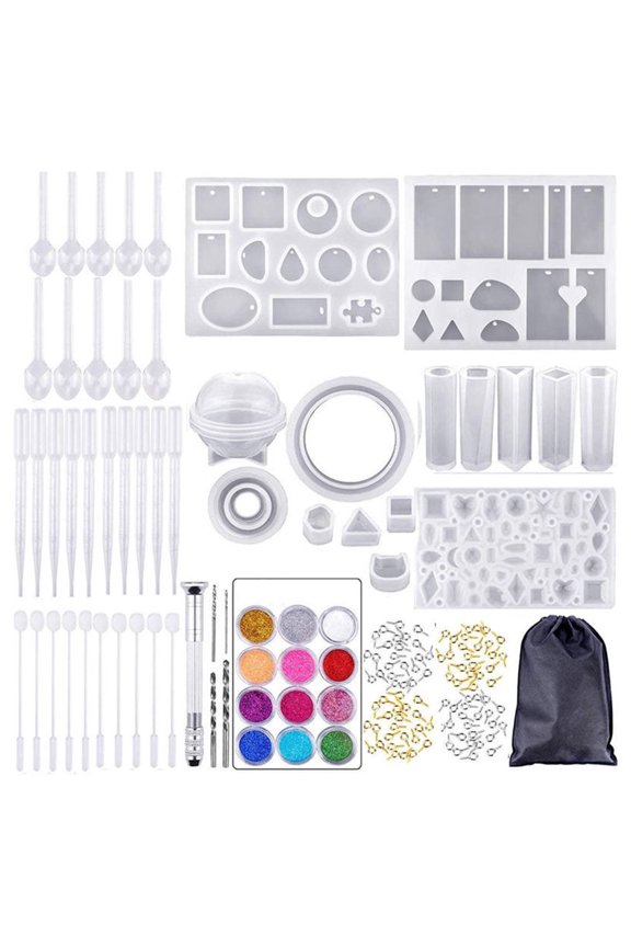 159 Pcs Resin Molds Tools Kit, DIY Jewelry Craft Making Silicone Casting Molds for Key Chain Earrings Necklaces Bracelets Pendant