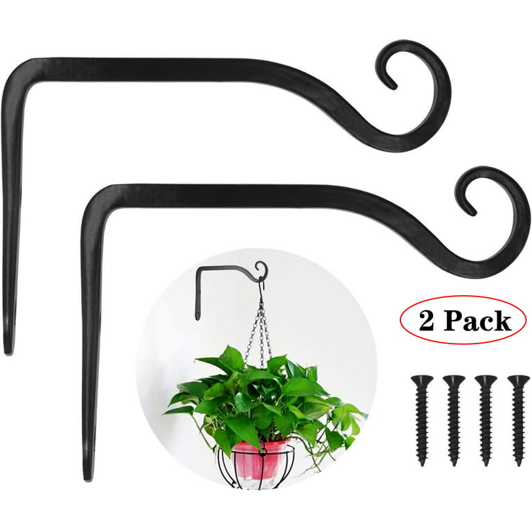 Lngoor 2 Pack Decorative Iron Wall Hooks Metal Lantern Bracket Hanger for Hanging Plants,Bird Feeders, Wind Chimes,Indoor Outdoor,6 inch, Black