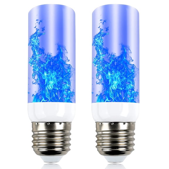 LNGOOR 2 Pcs Led Flame Light Bulb 3 Modes Fire Light Bulb E26 E27 Base Upside Down Simulated Flicker Lamp for Christmas Decor Outdoor Indoor Home, Blue