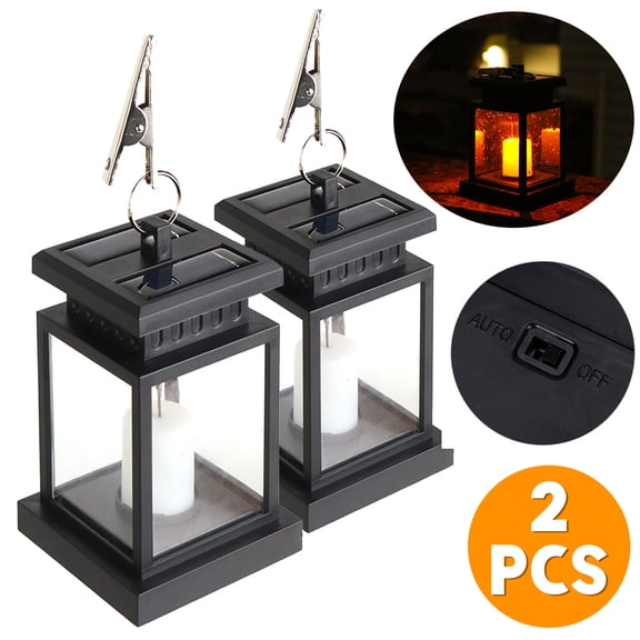 LNGOOR 2 Pcs Solar Lights Outdoor Hanging Solar Lantern, Solar Garden Lamp for Patio Landscape Yard, Warm White Candle Flicker, Dusk to Dawn Auto Sensor On Off