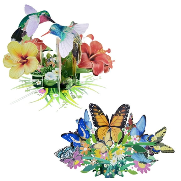 LNGOOR 2Pcs 3D Flower Butterfly Birthday Card, Butterfly Fly Out Cards For Valentines Day, Graduation, Anniversary, Thinking Of You, All Occasions.(1* Butterfly Flower + 1* Hummingbird)