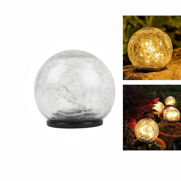 LNGOOR 3.94 Solar Garden Ball Light 1 Pcs Crack Glass Ball Solar Globe Light, 20 LED Solar Pathway Light Outdoor Garden Decor, Warm White LED Light Ball, Solar Lights Outdoor Decorations for Patio
