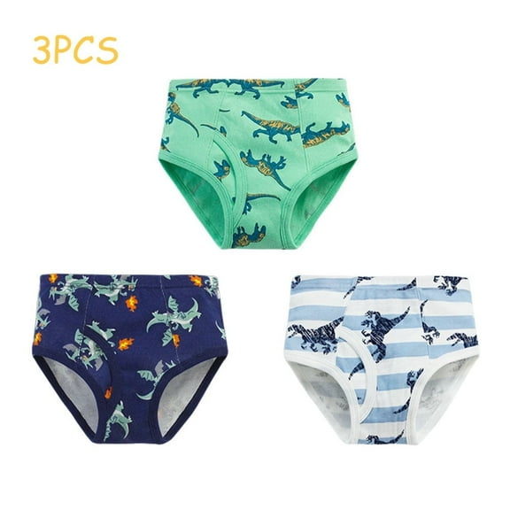LNGOOR 3-Pack 100% Cotton Little Boys Briefs Panty, Soft Dinosaur Truck Toddler Underwear-4T