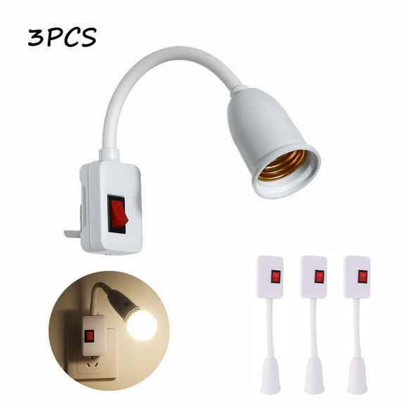 LNGOOR 3-Pack Plug in Light Socket,E27 Light Bulb Socket Adapter, Lamp Socket Extender Adapter,Extension Lamp Bulb Holder with On/Off Switch US Plug
