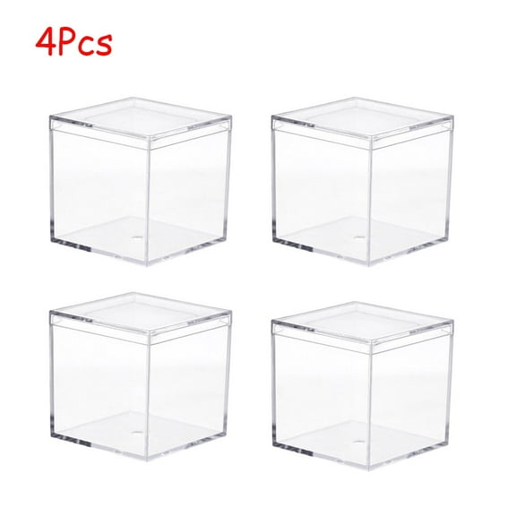 LNGOOR 4 Pack Clear Acrylic Plastic Square Cube, Small Plastic square cube containers with Lid Storage Box, Organizer Containers for Candy Pills and Small Jewelry