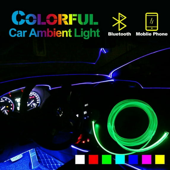 LNGOOR 4M RGB LED Car Interior Fiber Optic Neon EL Wire Strip Light Atmosphere Light Strip Optic Fiber Colorful Decor