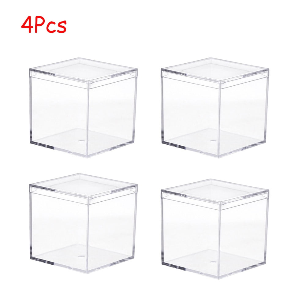 LNGOOR 4Pcs Clear Acrylic Plastic Square Cube, Small Plastic square