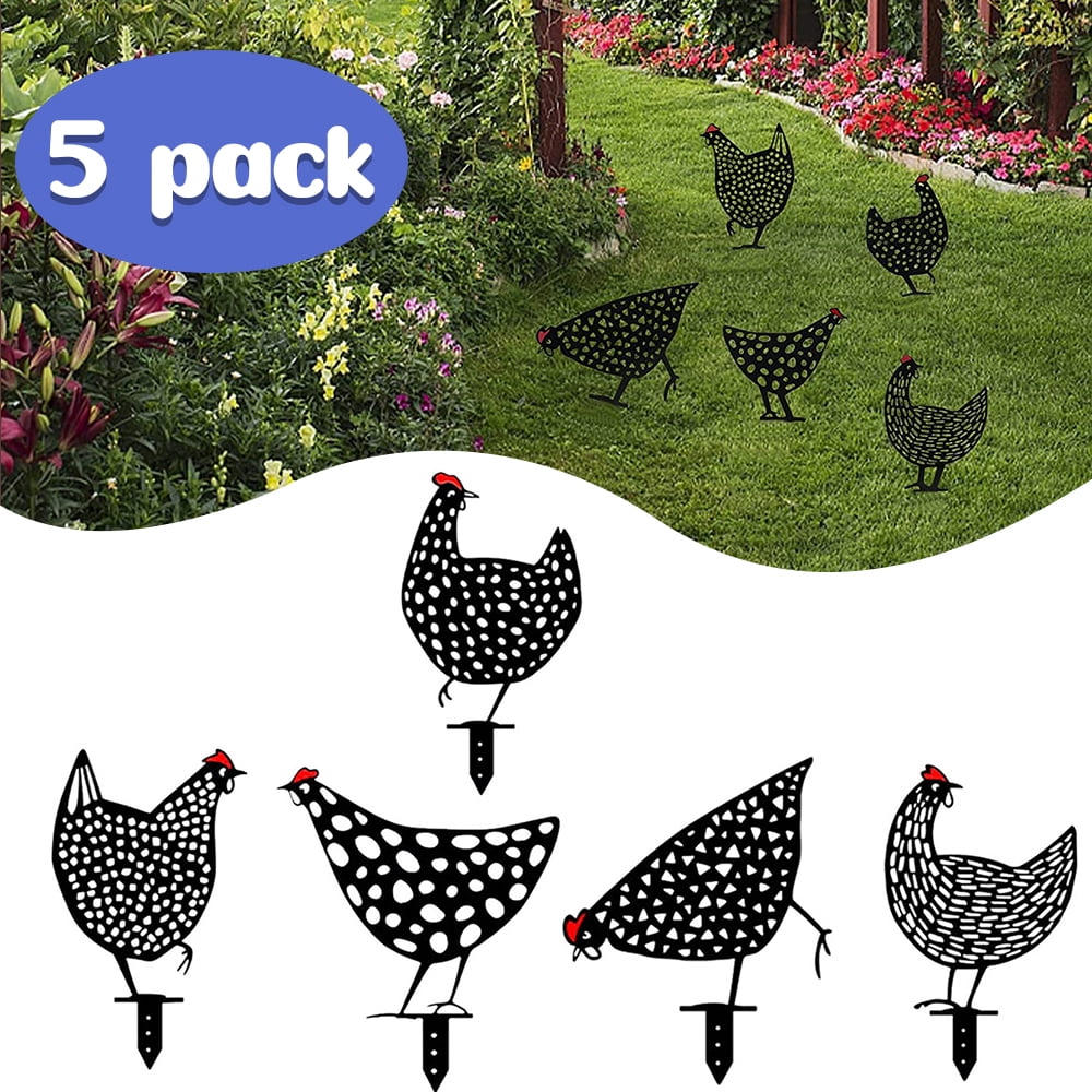 LNGOOR 5 Pcs 13" Metal Chicken Yard Art Hollow Out Rooster Garden Decor