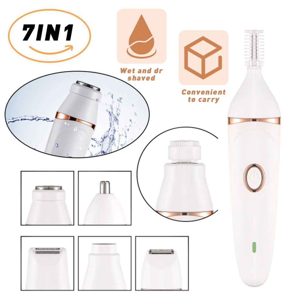 LNGOOR 7 in 1 Cordless Face Shaver Set, Women Electric Razor Cordless Hair Removal Ladies Shaver Painless Body Hair Trimmer Remover