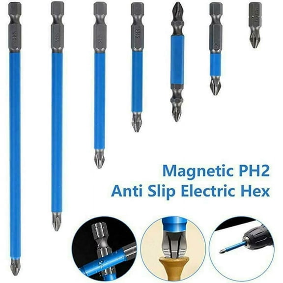 LNGOOR 7pcs PH2 Anti-Slip Magnetic Drill Bit Magnetic Phillips Bits Set Hand Tool