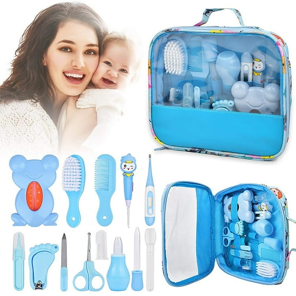LNGOOR Baby Healthcare Grooming 13PCS, 13-in-1 Baby Care Products, Nail Clipper Trimmer Set, Baby Supplies, Shower Gifts, Combing Thermometer Dispenser Baby Care Kit, Suitable For Babies Blue