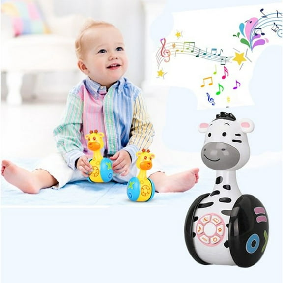 LNGOOR Baby Toys for 6 Months Plus,Musical Toys Cartoon Giraffe Zebra Tumbler Toys for Baby Toddlers,Sound Toy with Music and LED Light,Early Educational Toys Games Baby Gifts for Kids Boys Girls