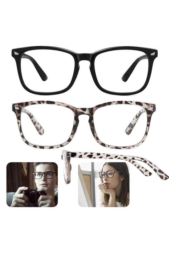 Blue Light Blocking Glasses for Cell Phone Radiation Glasses Square Computer Eyeglasses Women/Men,2 PACK