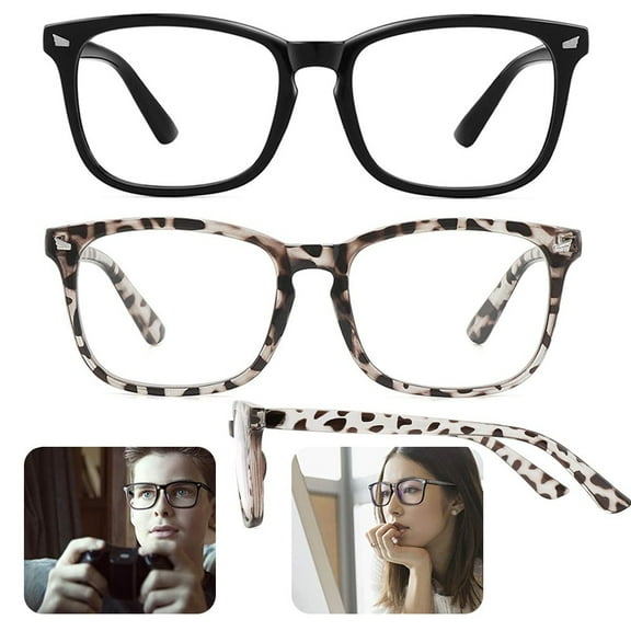 LNGOOR Blue Light Blocking Glasses for Cell Phone Radiation Glasses Square Computer Eyeglasses Women/Men,2 PACK