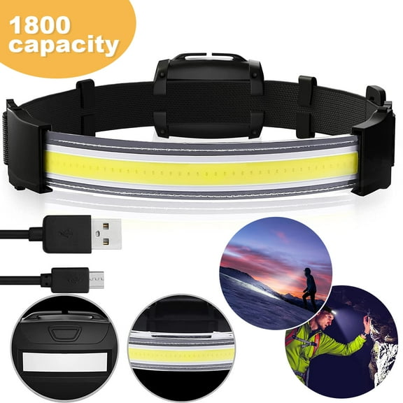 LNGOOR COB Headlamp, 2000 Lumen LED COB Headlamp Waterproof 3 Modes Mini LED Strip Head Torch Durable Elastic Headband Headlight for Outdoor Camping, Car Repairing(Battery model)