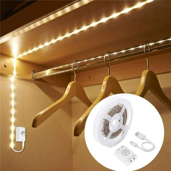 LNGOOR Under Cabinet Light Strip Rechargeable,LUXJET 1M LED Strip Light with Motion Sensor, Warm White led Light for Cabinet, Kitchen, Counter, Shelf, TV (1MRecharge)