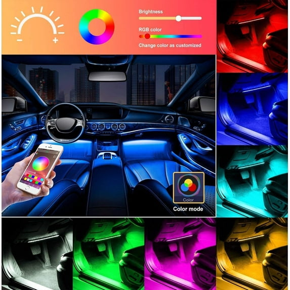 LNGOOR Car Interior Light Car LED Strip Lights 4pcs 48 LED Bluetooth APP Control Atmosphere Lights Multicolor Music Under Dash Car Strip Lighting Kit for DIY Car Indoor Party (Car Cigarettet)