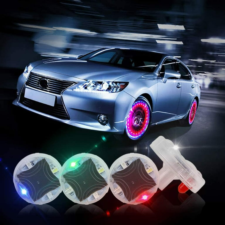 Lngoor Car Wheel Tire Light, 4-Pack Solar Energy Motion Sensors Flashing Colorful Gas Nozzle LED Tire Schrader Valve Cap Lights Lamp Bulb Waterproof