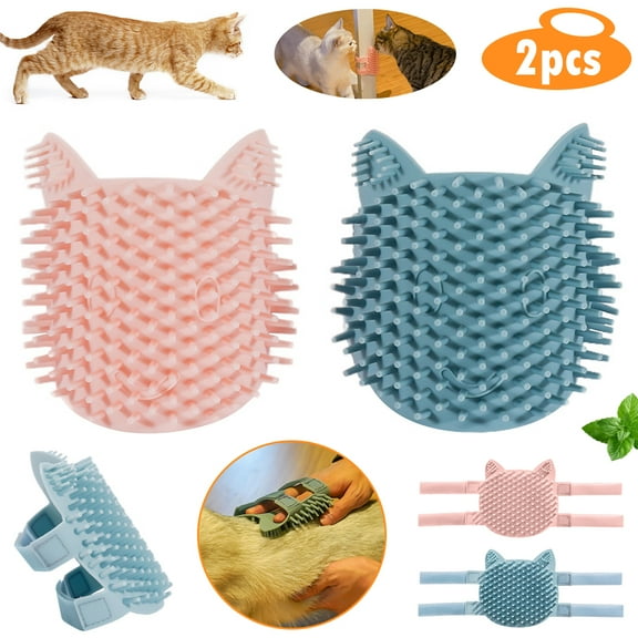 LNGOOR Cat Self Groomer, 2 Pack Silicone Cats Face Scratcher Corner Massage Comb Grooming Brush Cats Cat Cleaning Brush (Pink+Blue)