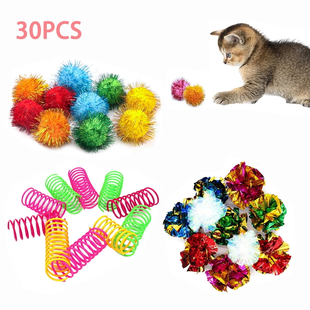 LNGOOR Cat Spring Toys Set 30Pcs Colorful Crinkle Ball Cat Toys