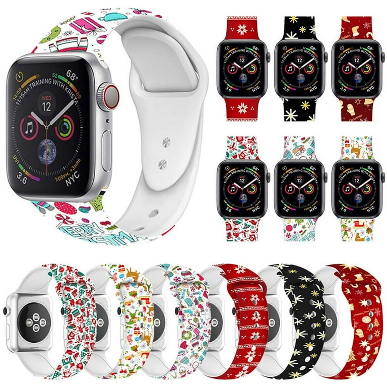LNGOOR Christmas Silicone Sport Replacement Watch Band Strap for Apple Watch Series 1 2 3 4 5 38mm 40mm 42mm or 44mm 11 Colors