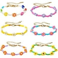 thumbnail image 1 of LNGOOR 6Pcs Daisy Flower Beaded Bracelet Handmade Braided Rope Charms Boho Surfer Bracelet for Teen Girls Women, 1 of 6