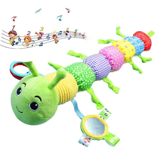 LNGOOR Cute Caterpillar -Baby Musical Worm Soft Plush Infant Toy for Newborn, Multicolor Sensory Stuffed Animals Crinkle Soft Toys with Ruler Design