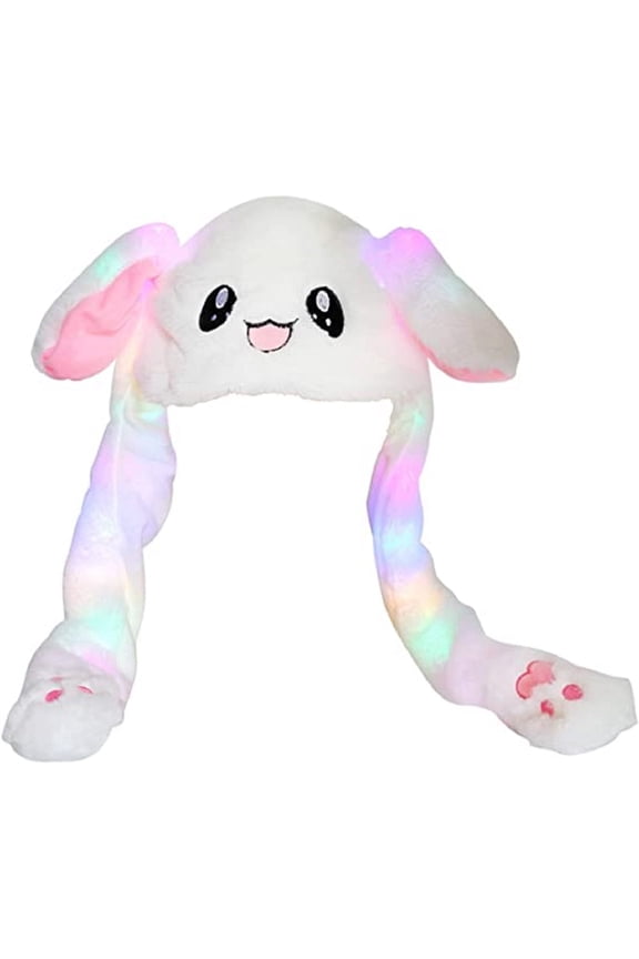 Cute Plush Bunny Hat Rabbit Cap - Ears Popping Up When Pressing The Paws (LED Bunny Hat)