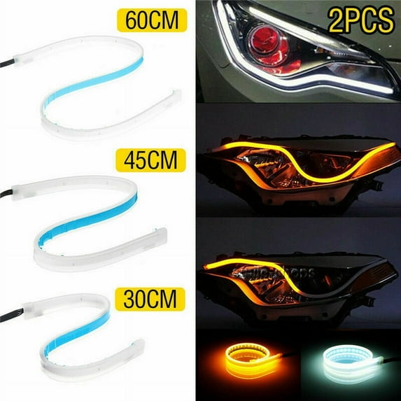 LNGOOR DRL LED Light Strips, Flexible Car Decorative Daytime Running Lights Dual Color LED Strip Tube Switchback Headlight & Turn Signal Light