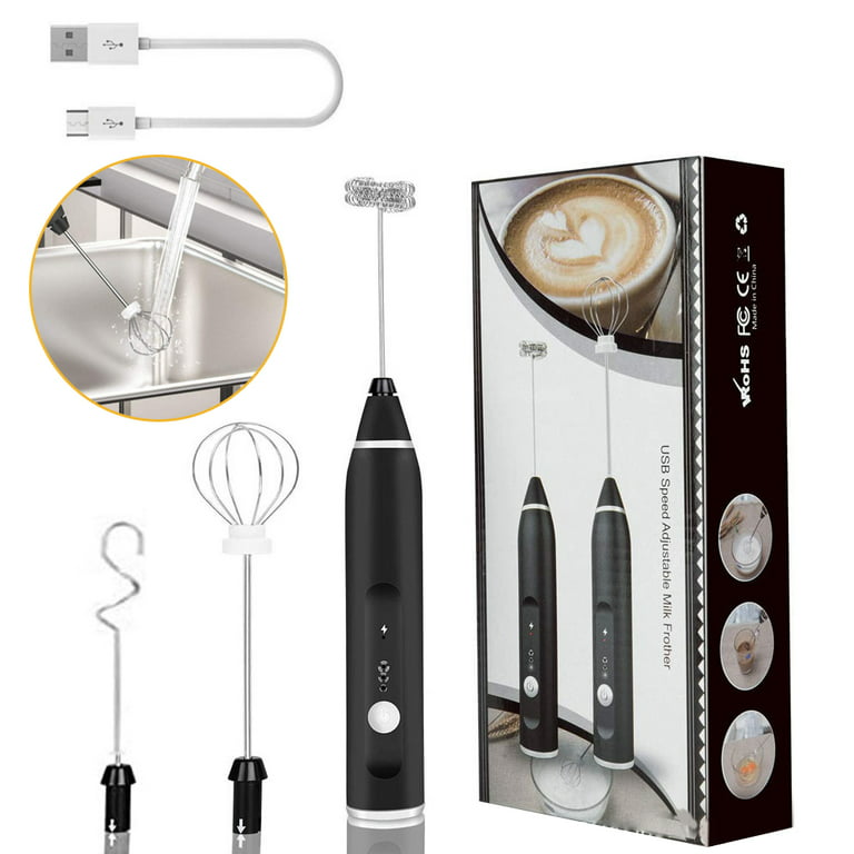 LNGOOR Electric Milk Frother HandHeld 3 Speed Rechargeable Drink Mixer Foam  Maker with 3 Portable Whisks for Coffee, Cappuccino, Matcha, Egg Whisk 