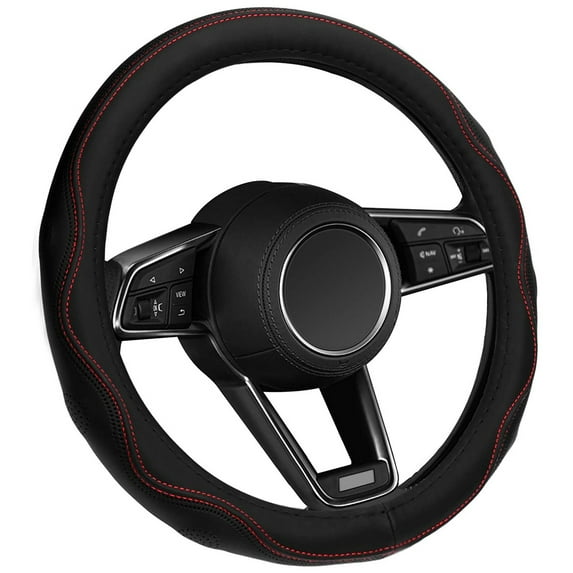 LNGOOR Fiber Leather Car Steering Wheel Cover,Round D Type Universal 15 inch Breathable Anti Slip Auto Steering Wheel Covers for Car Truck SUV