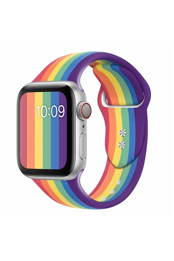 For Apple Watch Series 4, Soft Replacement Silicone Wrist Sport Band Strap, Rainbow, 38/40mm