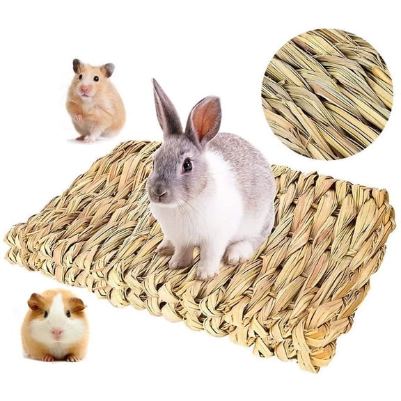 LNGOOR Grass Mat for Rabbits Bunny, Woven Hay Mat for Small Animals, Natural Straw Bedding Resting Cage Mat for Guinea Pig Parrot Chinchilla Hamster Rat