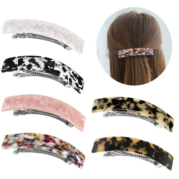 LNGOOR Hair Barrettes for Women Ladies, 6 Pack Elegant French Design Barrettes Tortoise Shell Automatic Hair Clip for Medium and Thick Hair