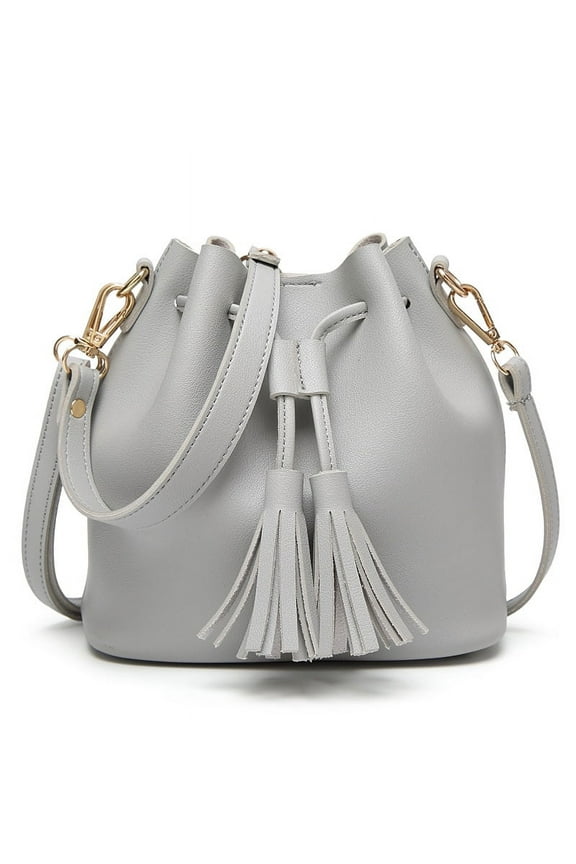 Handbags for Women, Shoulder Bags Leather Drawstring Long Strap Shoulder Purses Bags (Gray)