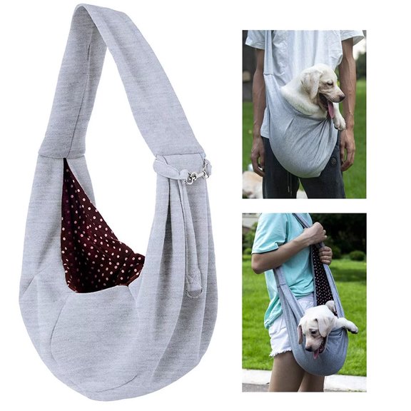 LNGOOR Hands-free Reversible Small Dog Cat Sling Carrier Bag Travel Tote Soft Comfortable Puppy Kitty Rabbit Double-sided Pouch Shoulder Carry Tote Handbag Gray