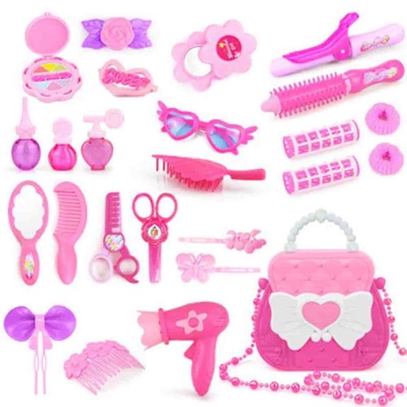 LNGOOR Kids Makeup Set,Pretend Makeup Dress Up Play Vanity Kit Safety Tested Washable Realistic Makeup Toys Cosmetic Set with a Carrying Case Gift for Girls