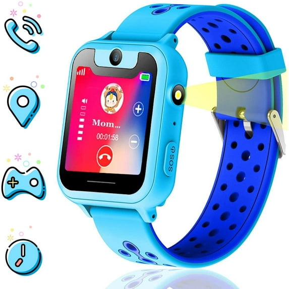 LNGOOR Kids smartwatch, Kids GPS Watch Gifts for 4-8 Year Old Girls Touchscreen Camera Game Compatible with 2G T-Mobile Birthday Gift for Kids(S6-Blue)