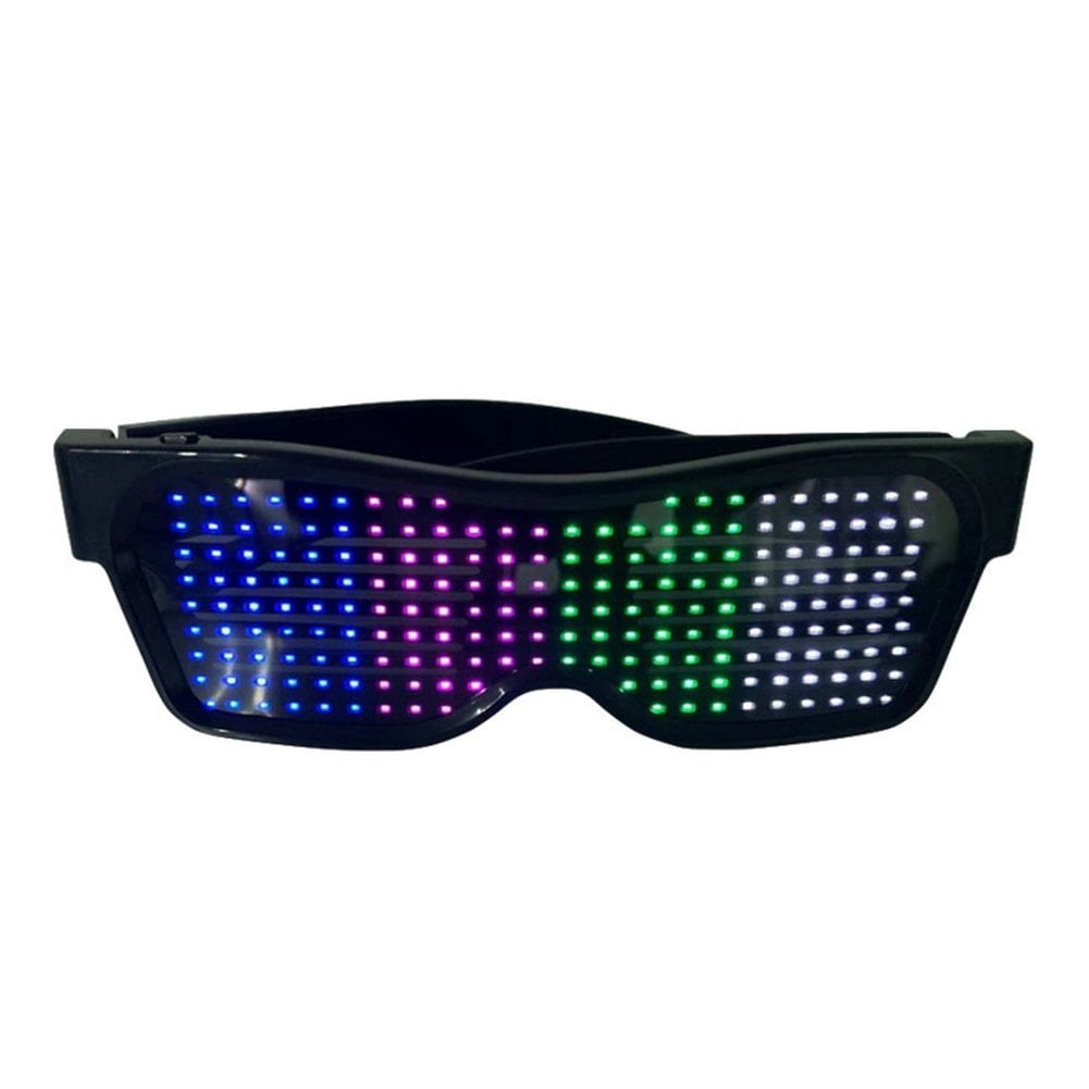 LNGOOR LED Glasses Bluetooth APP Connected Smart Glasses USB Rechargeable DIY Funky Eyeglasses for Party Club DJ Halloween Christmas Text Graffiti Animation Music Rhythm Full Light Walmart