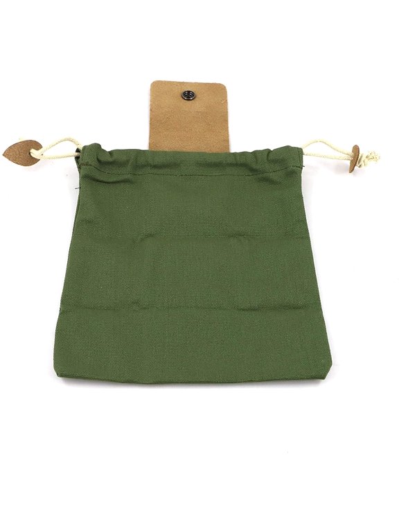 Leather Waxed Canvas Pouch,Outdoor Foraging Bagwith drawstring(Collapsible)Belt Bag for rock collecting,picking up shells,mushroom,fruit,harvesting bag,bushcraft edc gear