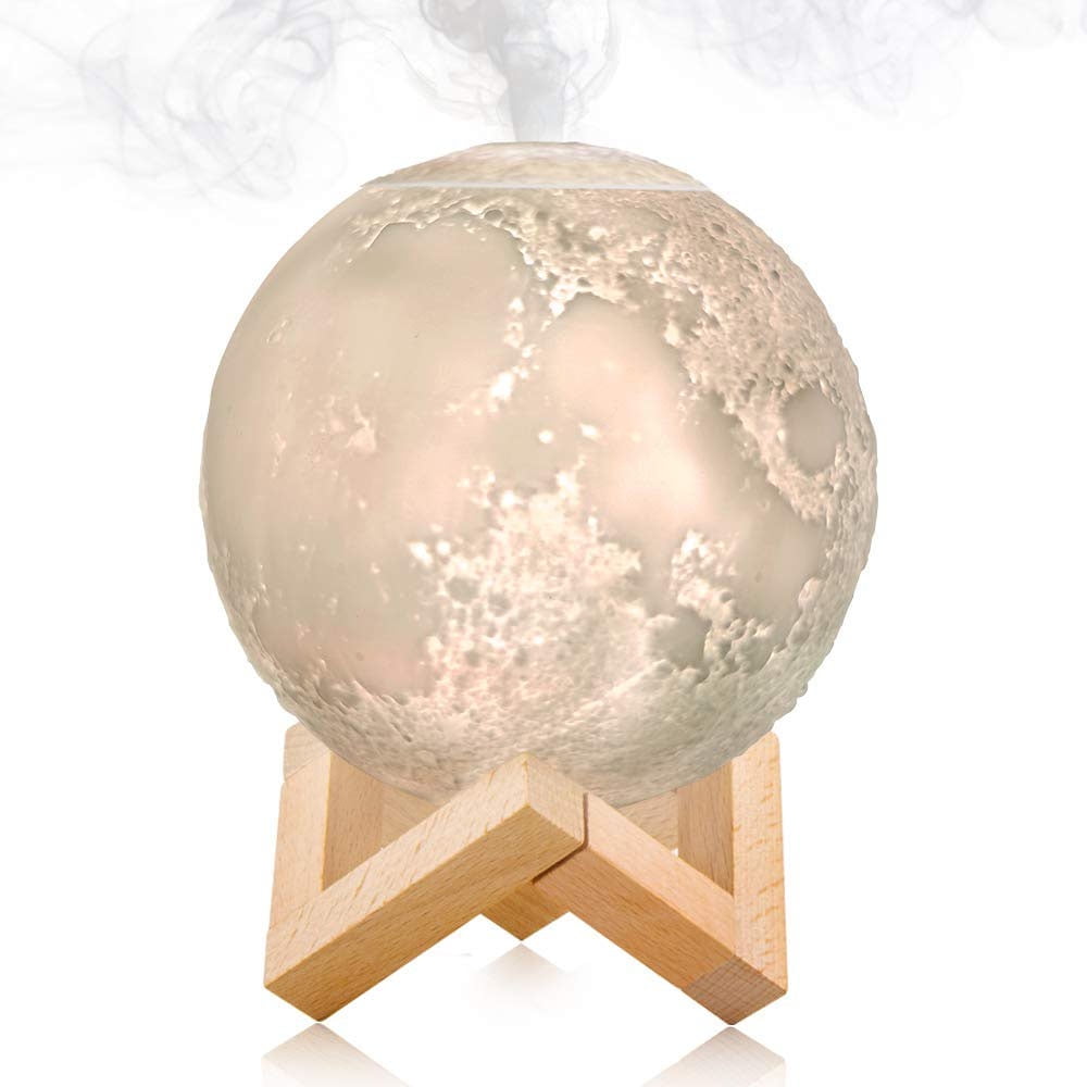 LNGOOR Moon Lamp Humidifier for Bedroom, 3-in-1 Ultrasonic Humidifier & Essential Oil Diffuser for Baby, USB Personal Humidifiers with 8 Colors LED Night Light for Kids Bedroom, Office, Car, Plants