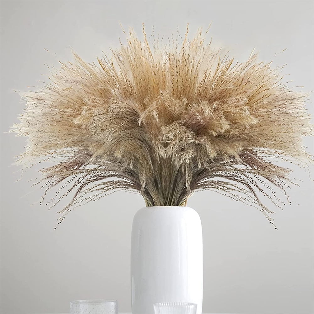 LNGOOR Natural Dried Pampas Grass Plume 100Pcs 15.7" Tall Dried Flowers Large Faux Reed Artificial Plants for Wedding Flower Arrangements Farmhouse Wreath Door Centerpiece Home Decor