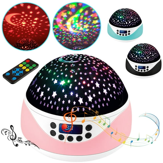 LNGOOR Night Galaxy Light USB Rechargeable Star Projector Kid Projector Timer with Music, 128MB TF Card, Diaplay and Remote for Bedroom Game Rooms Home Theatre (Pink)